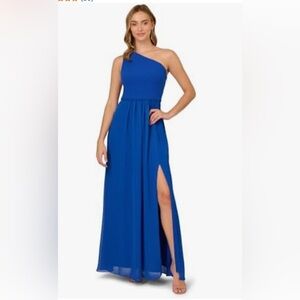 Adrianna Papell l One Shoulder Chiffon Gown NEW Blue size 18